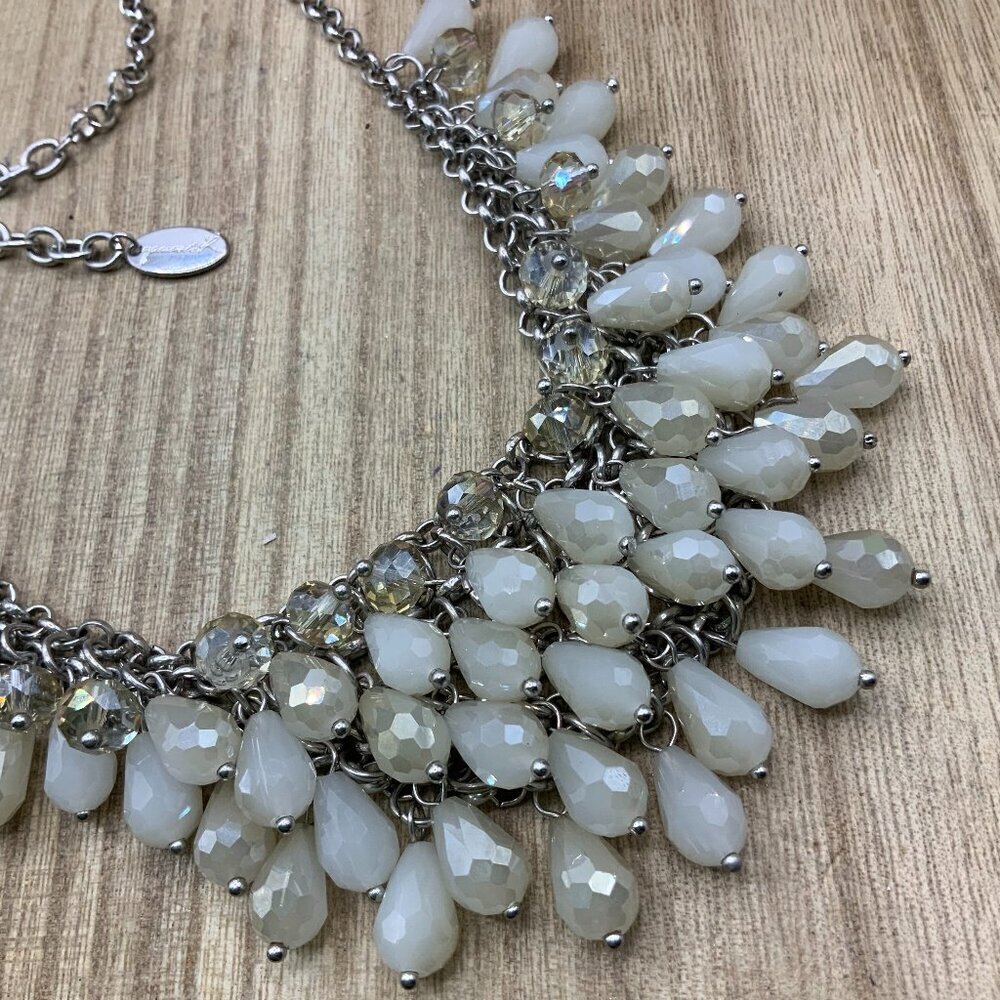 Yaumi K Aurora Borealis Crystal Waterfall Bib Silver Tone Necklace
